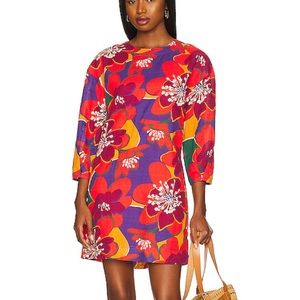 bold floral-print cotton-linen blend dress